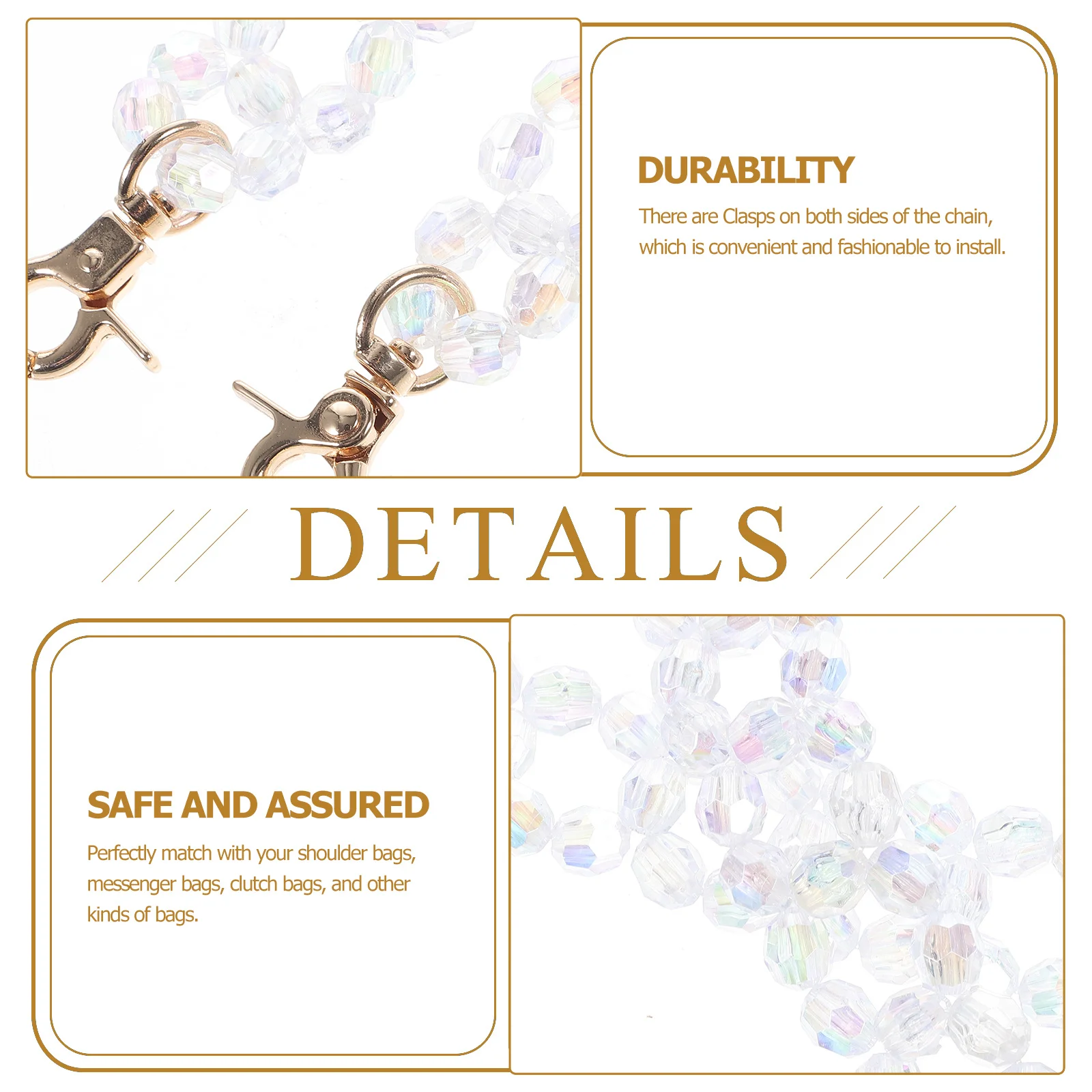 

Box Chain For Handbag 120Cm Crystal Bag Chain Replacement Adjustable Detachable Shoulder Purse Strap Accessory