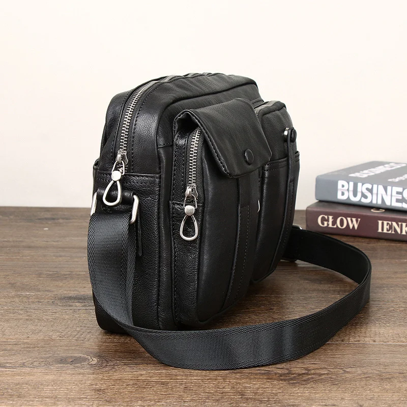 Genuine High Quality Leather Shoulder Bag for Men Fashion Cowhide Crossbody Men's Black Handbag Male Briefcase