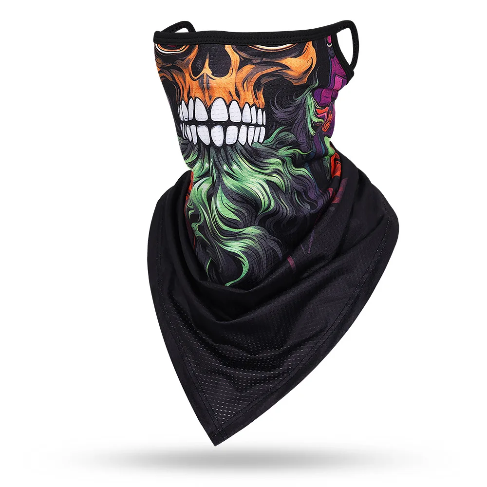 Multi-function Face Scarf, Beard Skull Triangle Face Mask, Cycling Bandana, Earloops, Face Balaclava Cover, 3D Print, Sunscreen,