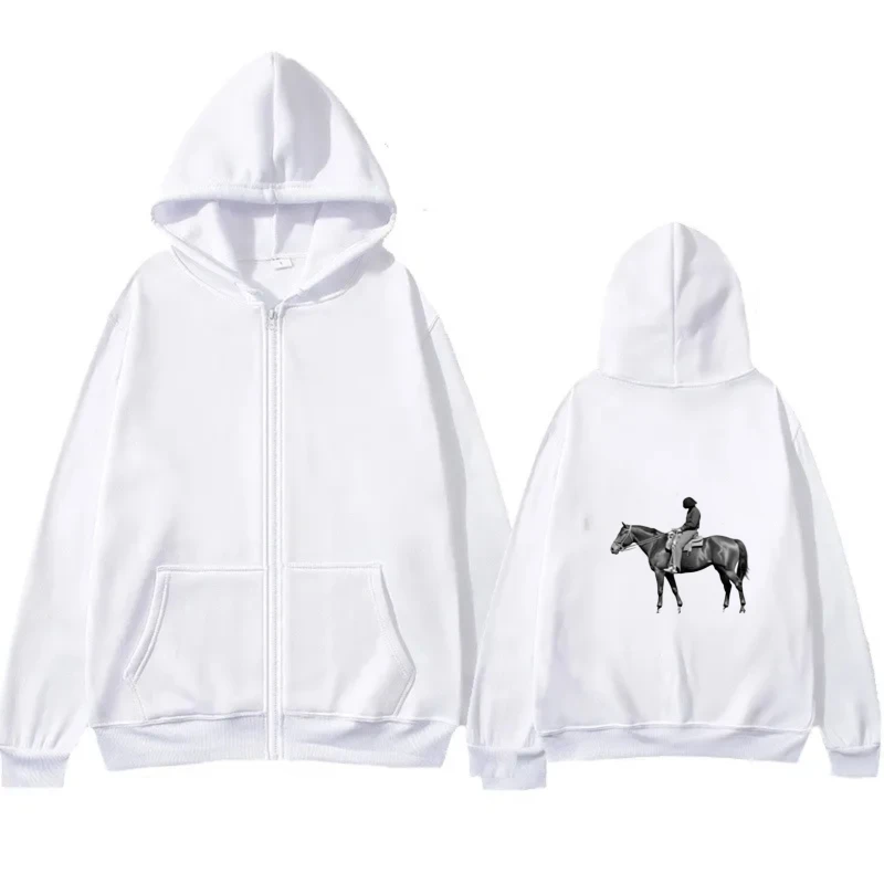 سترة رجالية بغطاء للرأس بنمط مطبوع عليه حصان أسود ملابس رياضية خارجية غير رسمية #3