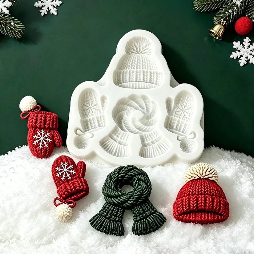 Beanie Scarf Mitten Christmas Silicone Cake Baking Mold Sugarcraft Chocolate Cupcake Baking Mould Fondant Cake Decorating Tools