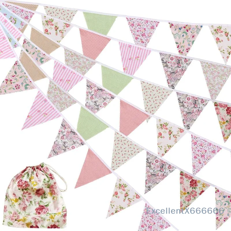 12M/40Ft Reusable Triangle Bunting Flags Vibrant Color Hanging Decor for Birthday Wedding Holiday