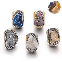 Natural Stone Adjustable Rings For Women Couple Colors Crystal Cluster Winding Ring Trend Wedding Band Couple Jewelry Party Gift