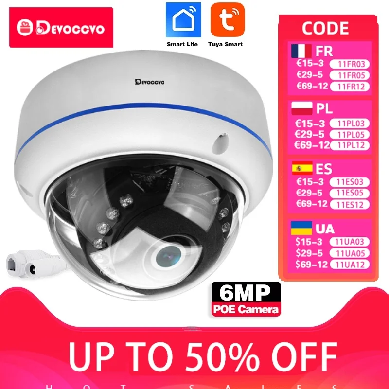 

Tuya 5MP POE Dome Security IP Camera with Audio Outdoor Home Smart Life CCTV Surveillance Ceiling Camera 6MP Night Vision IP Cam