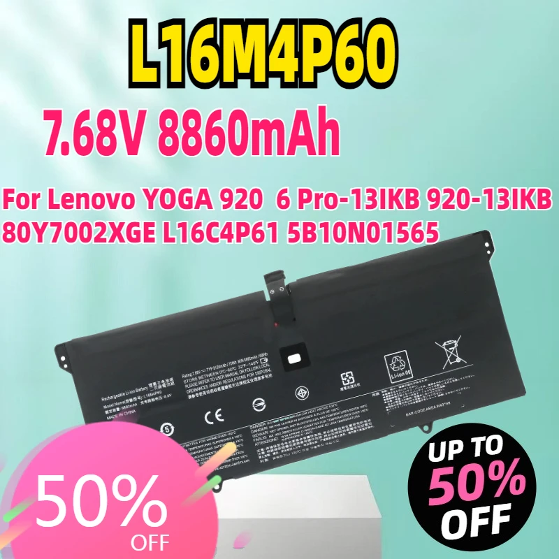 

New L16M4P60 Laptop Battery For Lenovo YOGA 920 6 Pro-13IKB 920-13IKB 80Y7002XGE L16C4P61 5B10N01565 7.68V 70WH