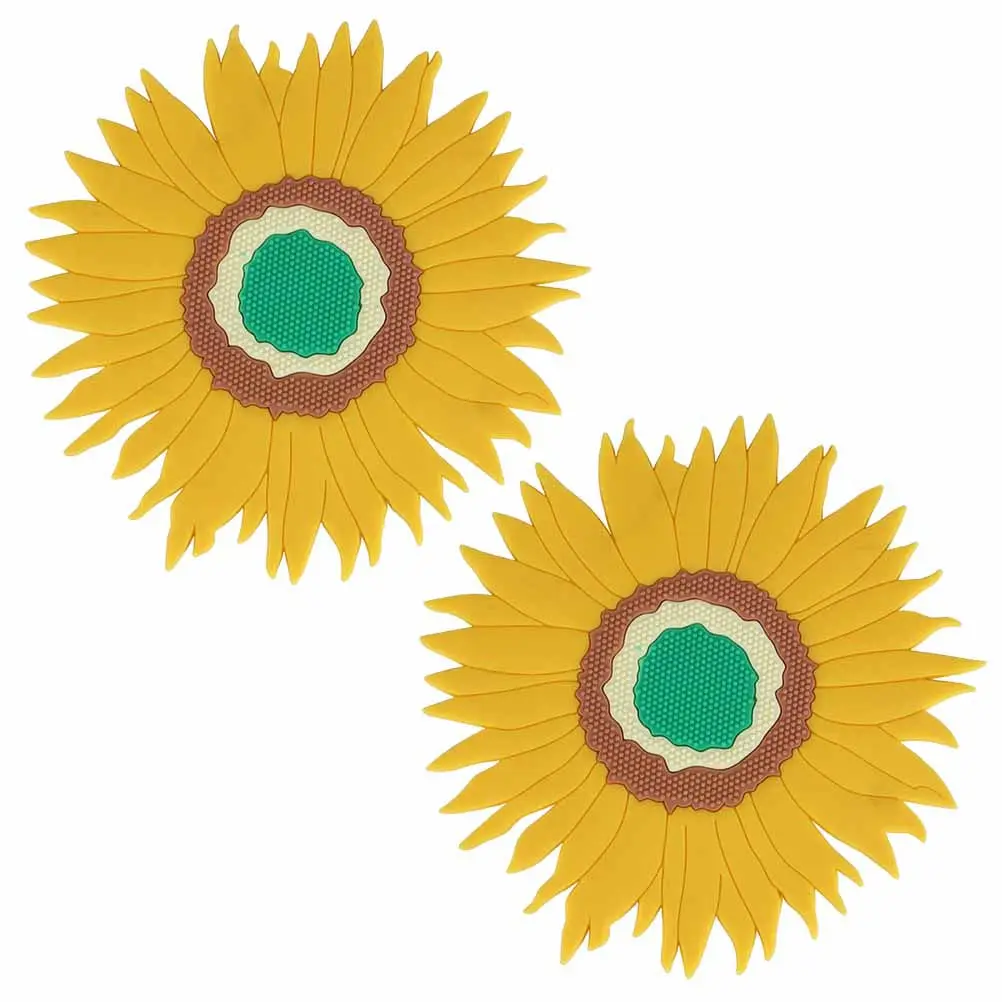 2Pcs Heat Resistant Sunflower Round Shape Placemat High Temperature Resistant Coaster Cup Mat for Home Dining Table Decoration