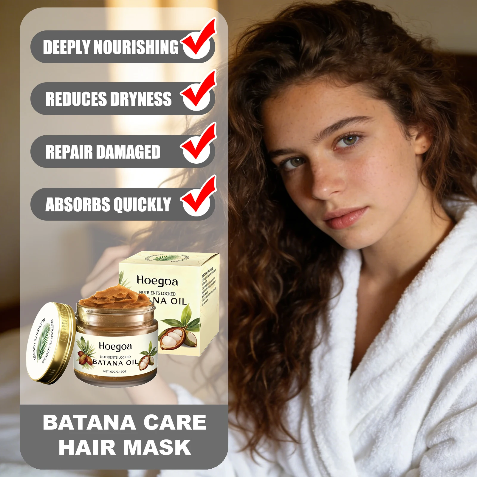 

HOEGOA Batana Care Hair Mask Smooth & Nourishing Reduces Dryness Split Ends Deep Moisturizing Repairing Damaged Hair ﻿