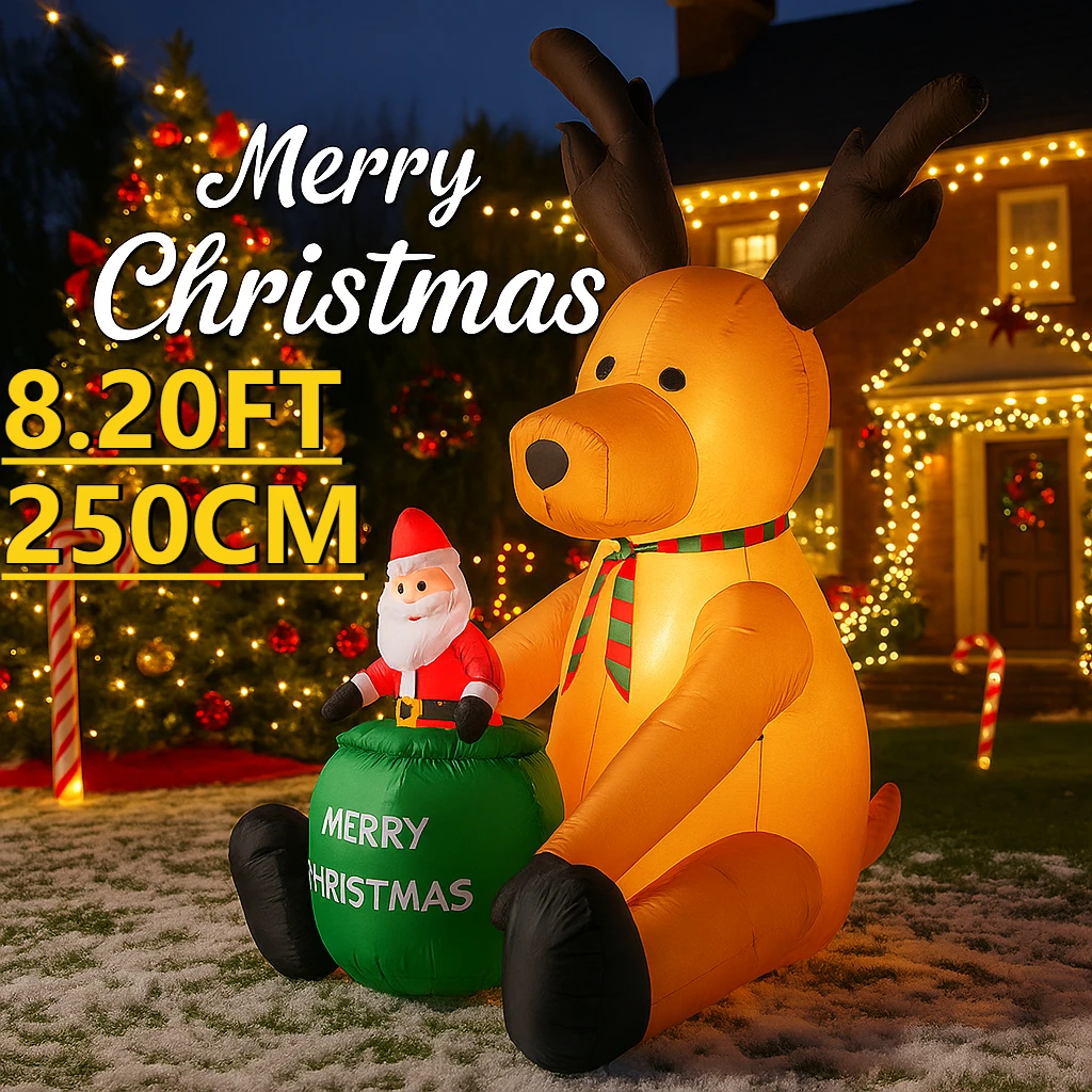 

8.20FT Christmas Holiday Inflatable Reindeer Santa Claus Xmas LED Inflatable Yard Decor Home Decor Toys Gifts Ornaments Supplies