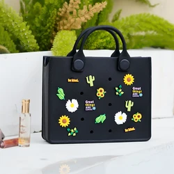 New EVA Leather Tote Bag Waterproof Travel Beach Bags Women Fashion Shoulder Bag Punched Handbag Fit Charms Outdoor Park Ladies