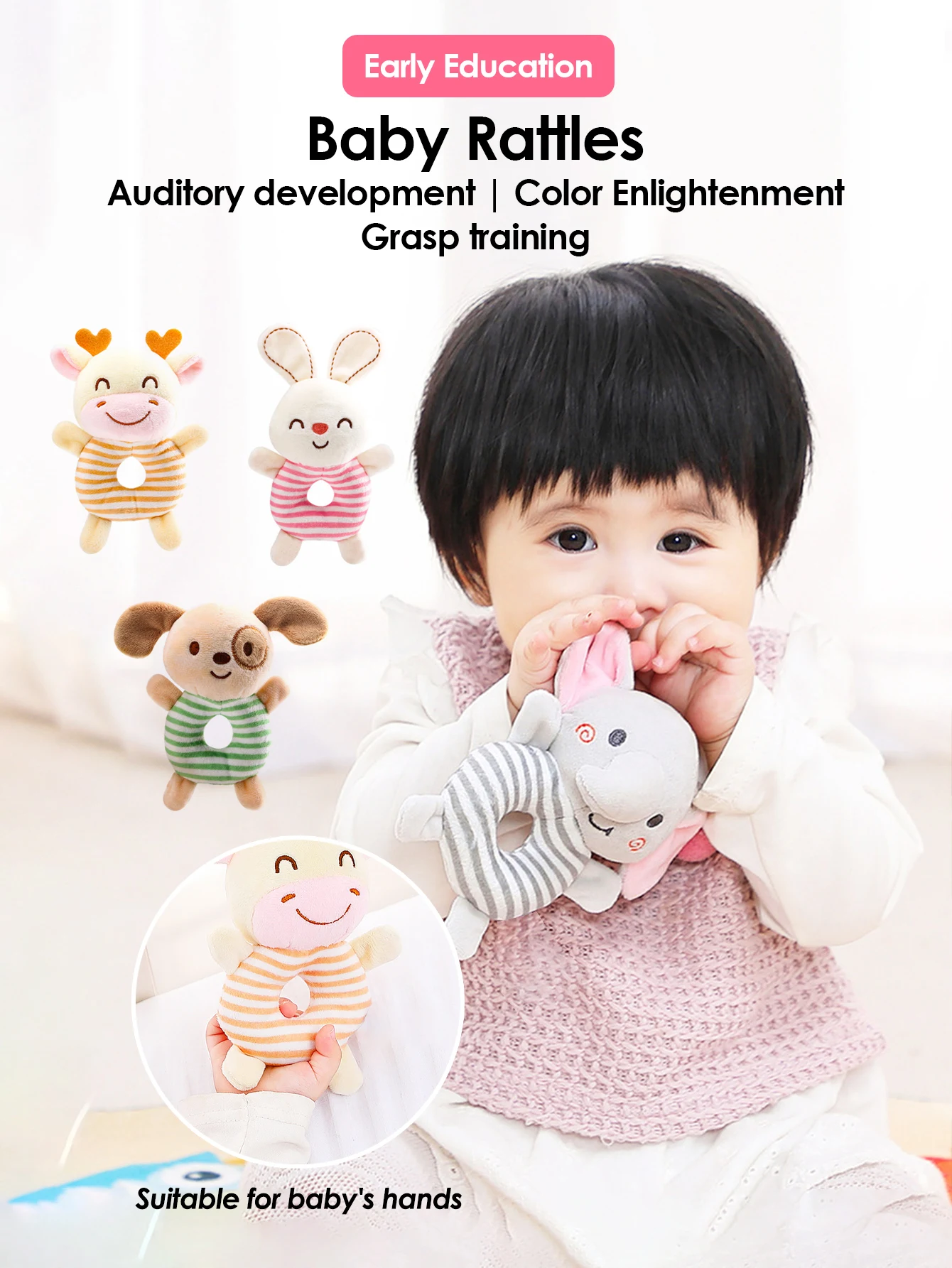 1 pz giocattoli per bambini 6 12 mesi sonaglio infantile giocattoli animali peluche infantile anello a mano letto giocattoli per neonato bambino precoce giocattolo educativo