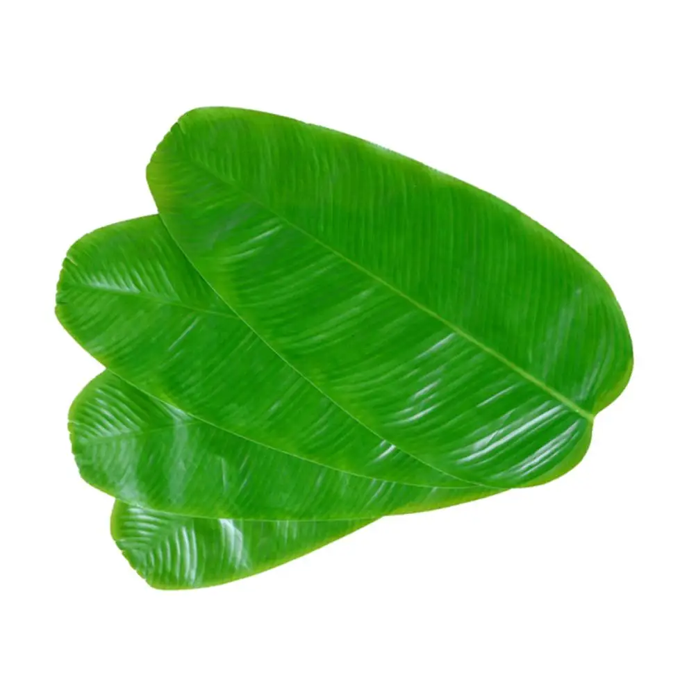 Mantel Individual de hojas de plátano artificiales, Material de tela, decoraciones para fiestas tropicales, tapete de mesa, hoja verde, 5 uds.