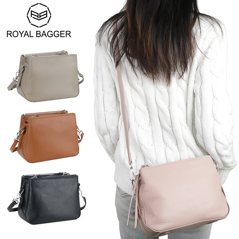 Royal Bagger Genuine Leather Shoulder Crossbody Bags for Women Large Capacity Fashion Multi-compartment Shell Bag 2813