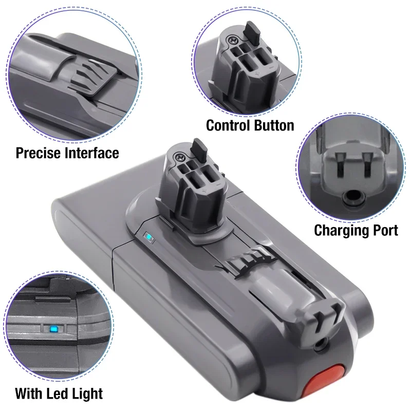SV15 25.2V 6.0Ah Li-ion Rechargeable Replacement Battery for Dyson V11 Click-in Vacuum V11 Fluffy V11 Complete SV22 SV18 SV28