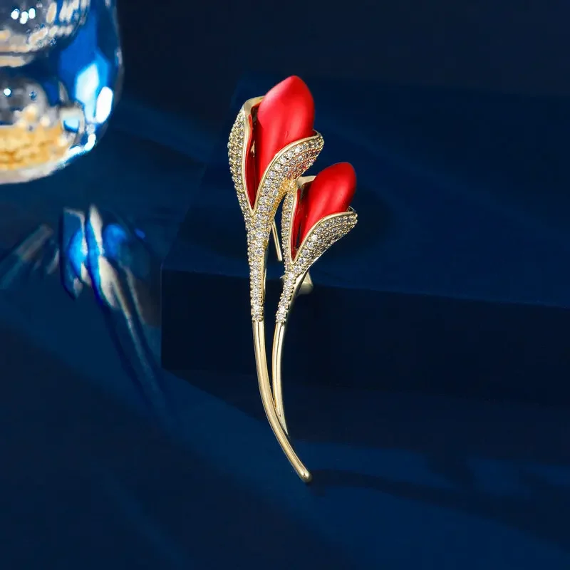 

Floral suit brooch accessory, women's retro brooch with lacquered micro-inlay technique, high-end tulip brooch001