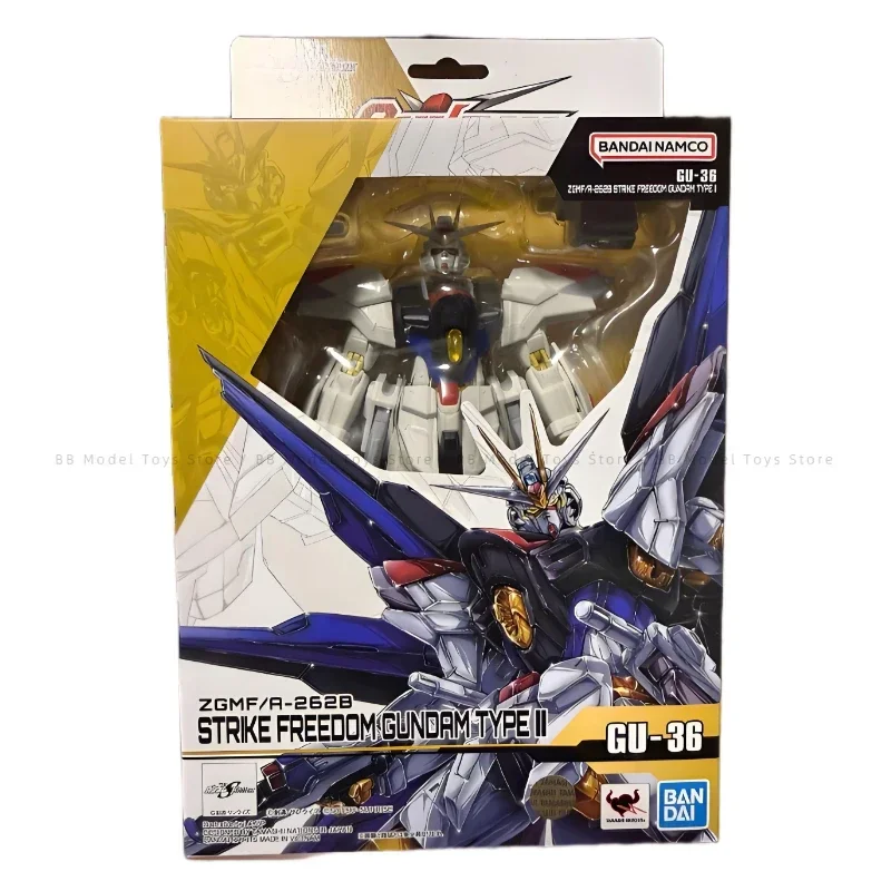 

В наличии Bandai GU-36 STRIKE FREEDOM GUNDAM TYPE 2, костюм аниме, полная фигурка в сборе, модель, оригинальная коробка, игрушка, подарки для детей
