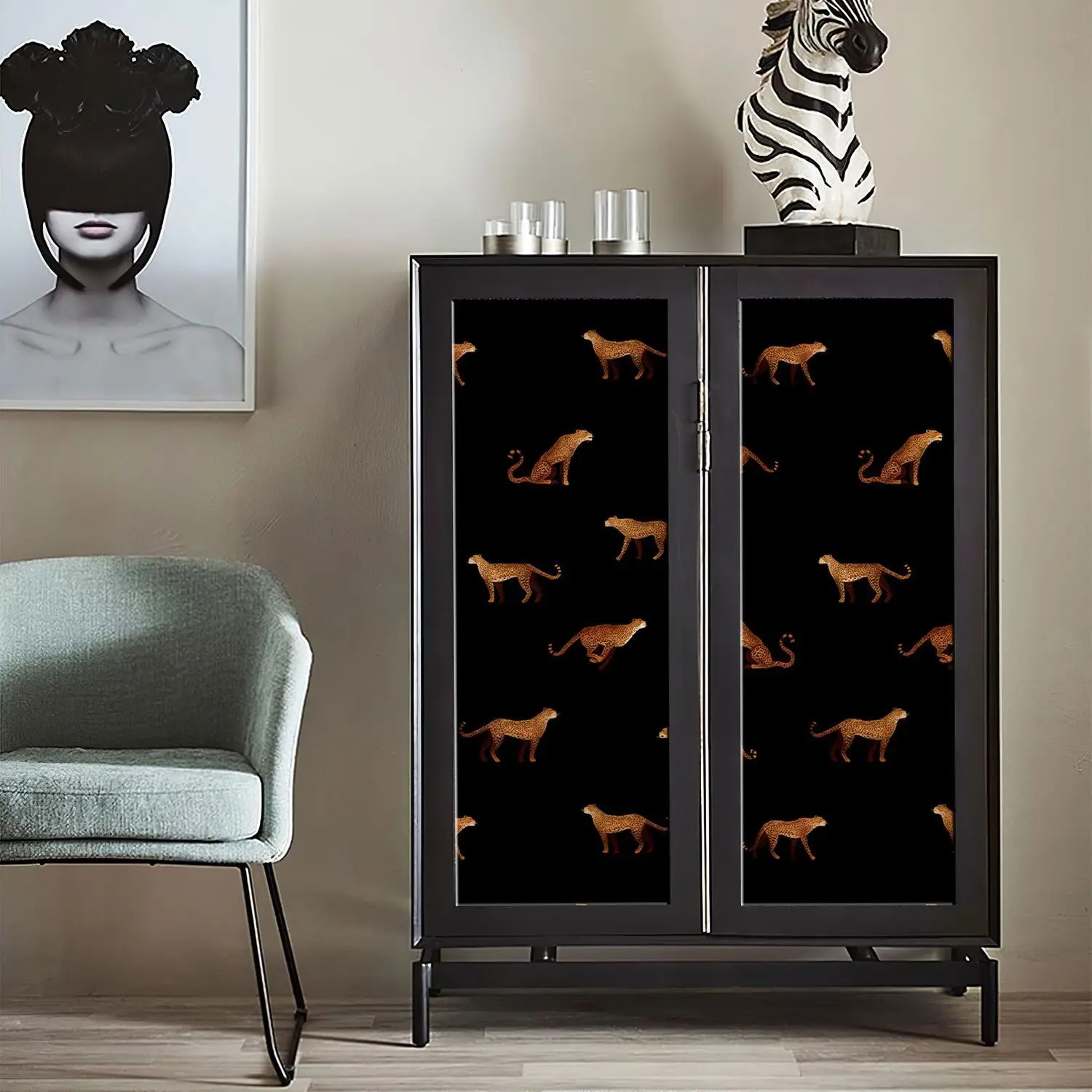 

Vinyl Peel and Stick Black Leopard Wallpaper Self Adhesive Art Pattern Mural Cabinet Countertop Decor Shelf Drawer Liner