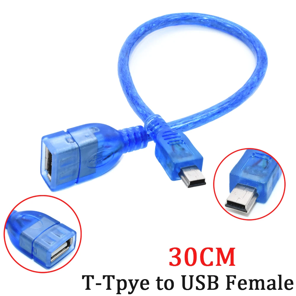 1Pcs 30CM Blue USB Data Cable Connector USB Female Socket to Trapezoidal T-port Male Plug Extension Cord Computer Adapter