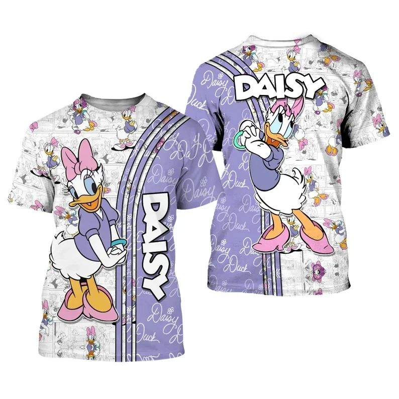 Purple Daisy Duck 3D T Shirt Cute Cross Comic Book Pattern Disney 3DT Shirt Unisex Casual Short Sleeve Holiday Resort Clothing