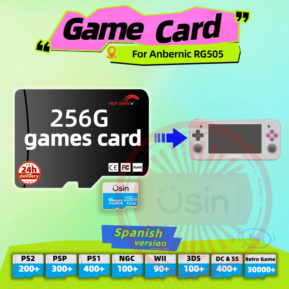 

Memory Game Card For Anbernic RG505 RG406V RG556 Spanish version Retro PS2 PSP Games Android Gaming portable Console SD TF 256G