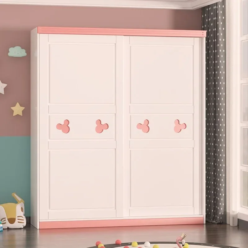 Children's room sliding door princess style wooden wardrobe cartoon baby solid wood kitchen cabinet