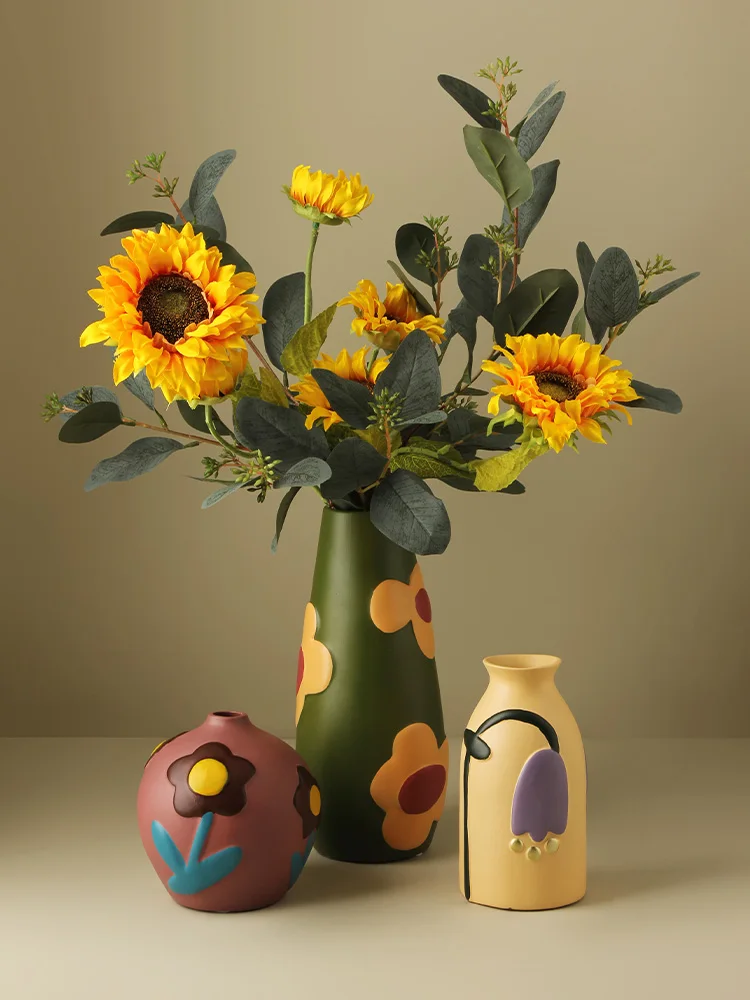 

Nordic Creative Painted Morandi Ceramic Vases For Flowers Home Decoration Accessories TV Cabinet Ornaments Vase Decor