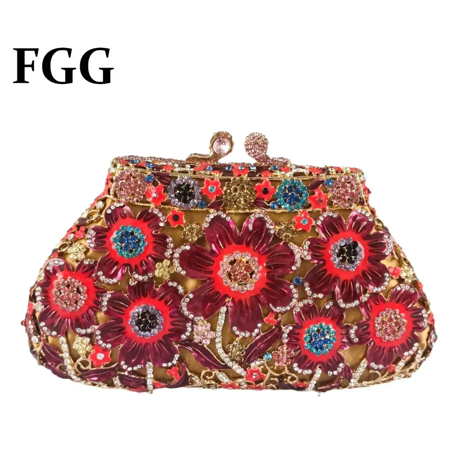 Boutique De FGG (in stock) Women Flower Crystal Clutch Purses Bridal Rhinestone Handbags Wedding Party Minaudiere Evening Bag