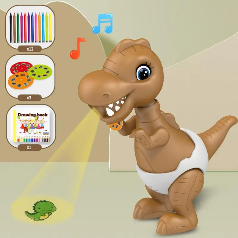 Proyector de pintura para niños, juguete de dibujo de dinosaurio con luz y música, proyección educativa