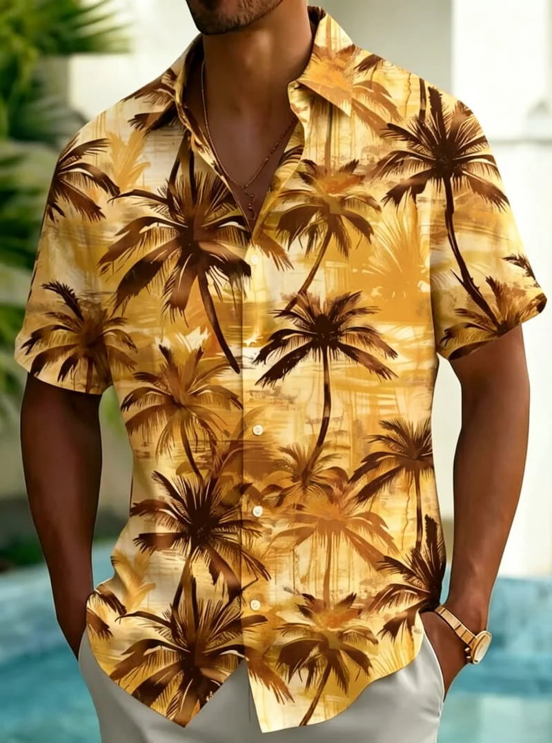 

Men's Tropical Plant Watercolor Print Shirt, Luxury Casual Design for Summer Vacation, Beachwear & Daily Style