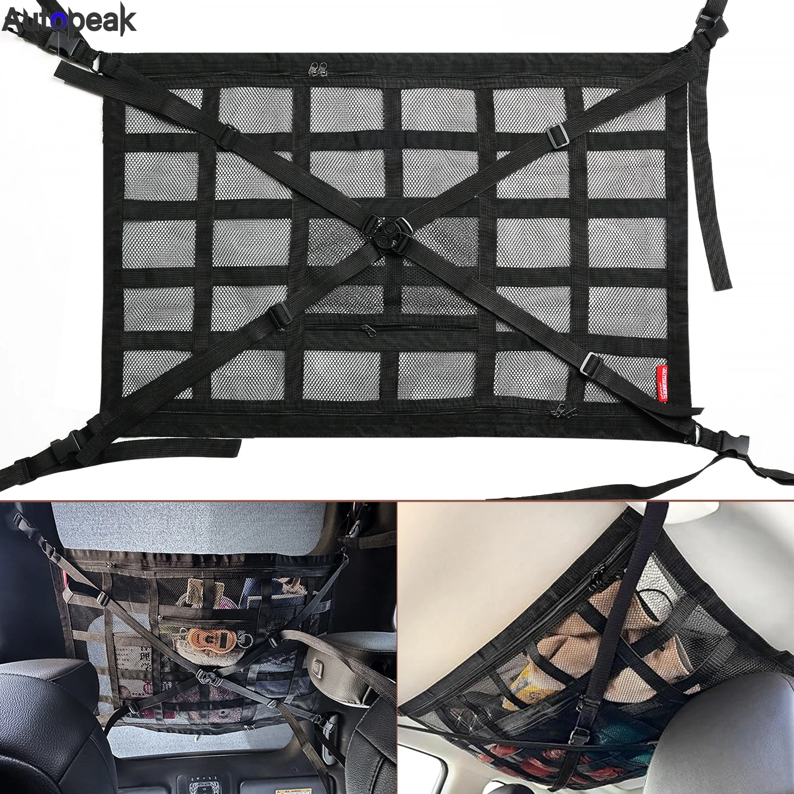 

Upgrade Car Ceiling Cargo Net Pocket,31.5"x20.8" Adjustable X-Bracing Straps Reduces Sagging,Car Living Essentials for Camping