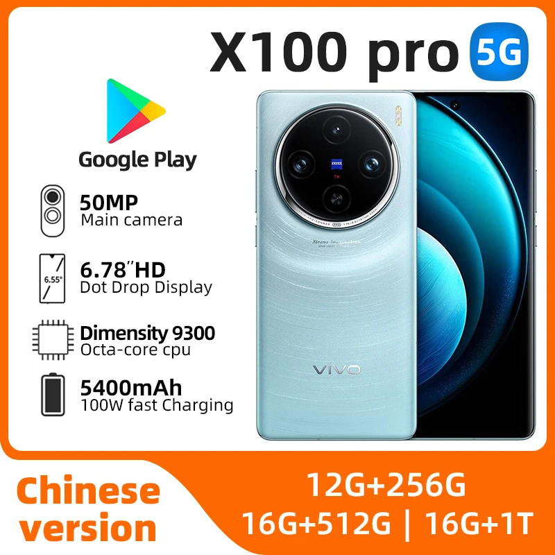 Vivo x100 pro 5g smartphone 6.78 "120hz 100w carregador 50.0mp câmera dimensão 9300 nfc 5400mah telefone usado original