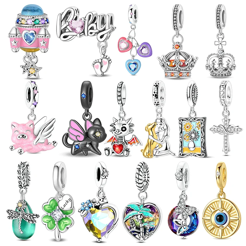 

925 Sterling Silver Colorful Zircon Flying Pig Gift Items Butterfly dragonfly Rocket Charms Fit Original Pendant Jewelry Make Up