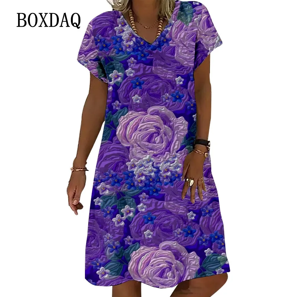 

Dress Women 2022 Vintage Floral 3D Print Loose Dress Female Short Sleeve Summer Oversize Clothing Vestido Chic A Line Mini Dress