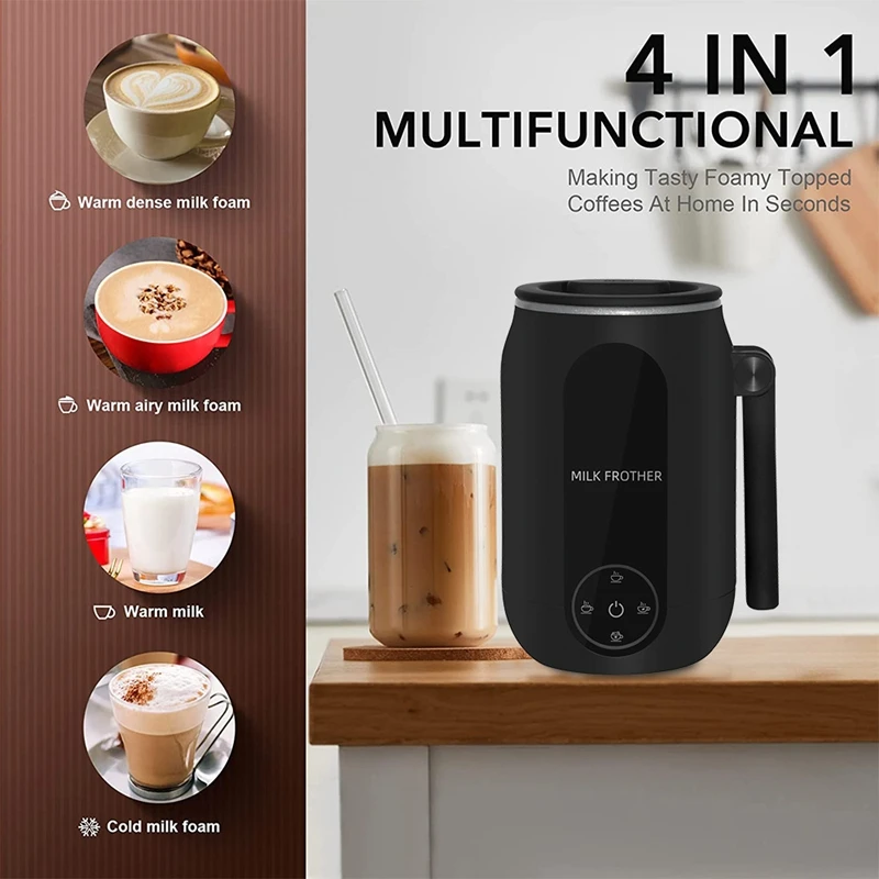 

Electric Automatic Milk Frother 250ML Capacity 4 in 1 Cold Foam Maker Coffee Steamer Hot Chocolate Maker