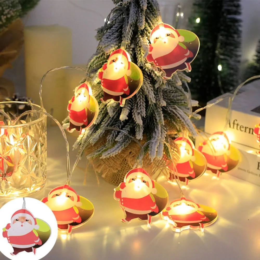 3D LED Christmas String Lights 1.5 Meters Battery Version Santa Snowman Style DIY Decor Fairy Light Tree Lantern Strip
