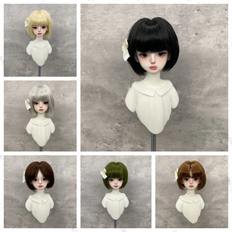 BJD/SD Student Girl Bobo Short Haircut with Bangs and Braids Wig 1/3 1/4 1/6 Doll Wig 2D Doll Dress Up Toy Doll Making Supplies