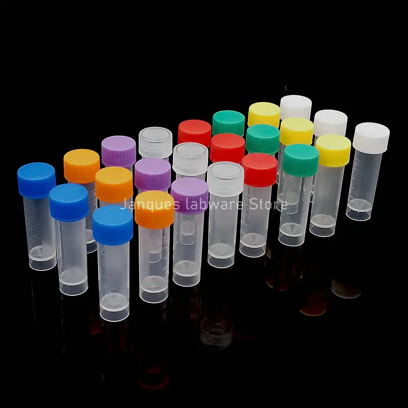 200pcs/lot 5ml Plastic freezer tube with silicone gasket,Lab Frozen storage tube subpackage vial,Sample bottle with colored cap