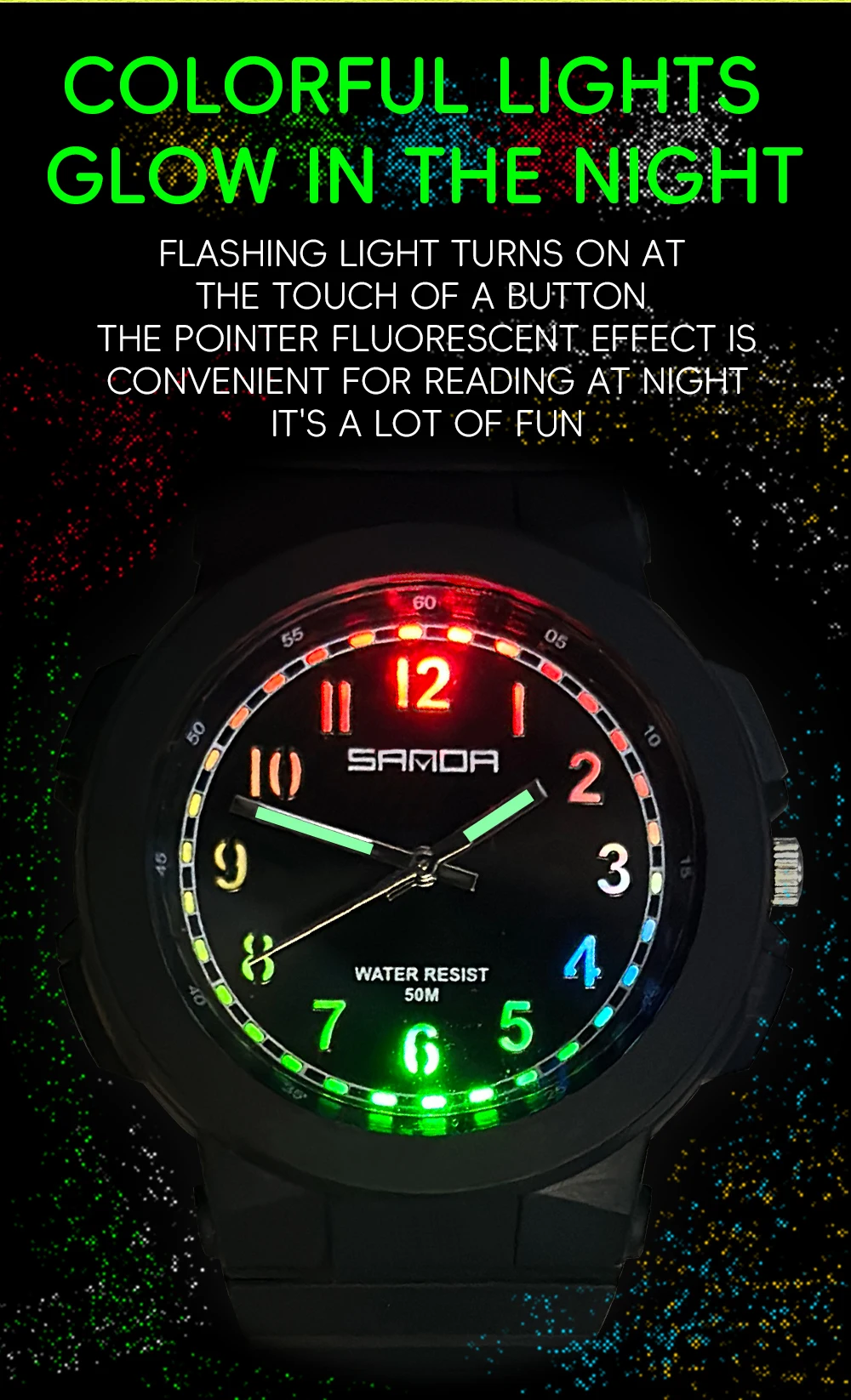 SANDA New 6194 Fashion Student Quartz Watch Silicone Strap Waterproof Color LED Casual Children's Quartz Watch 2025