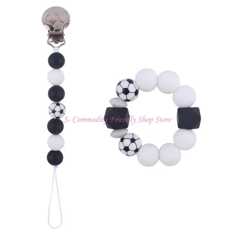 85AE Cartoon Teething Bracelet Silicone Bead Pacifier Clip for Baby Girl Boy Soother view 2