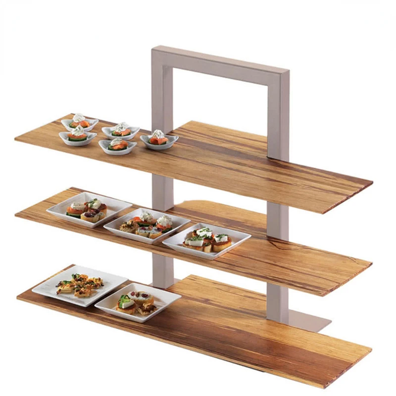 Japanese restaurant wedding decoration buffet table candy sweet 3 tier wood dessert display stand/wooden buffet riser stand rack