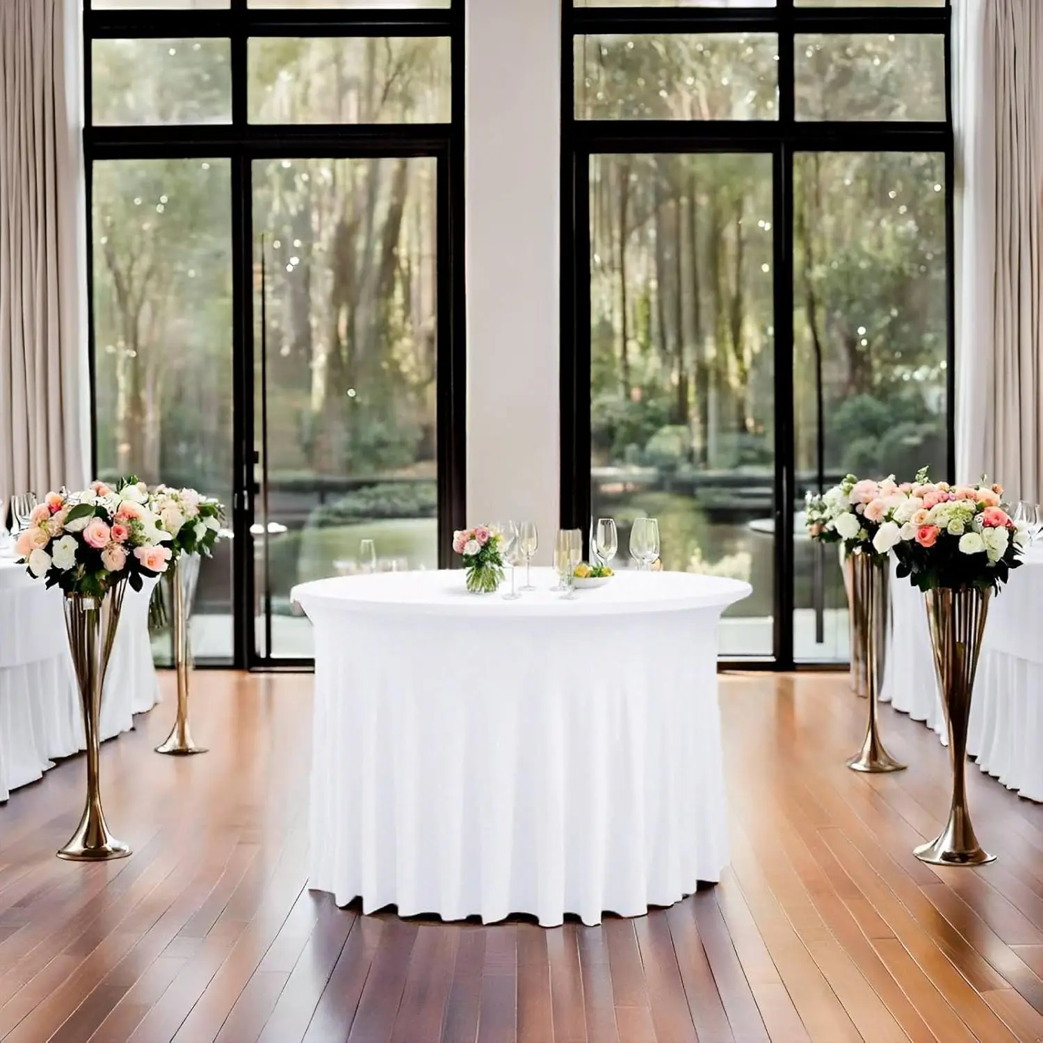 10 عبوات من مفارش المائدة المصنوعة من الألياف اللدنة المستديرة البيضاء لطاولة 60 بوصة، مفارش المائدة المجهزة المصنوعة من الألياف اللدنة مقاس 120 بوصة، بوليستر قابل للغسل خالي من التجاعيد