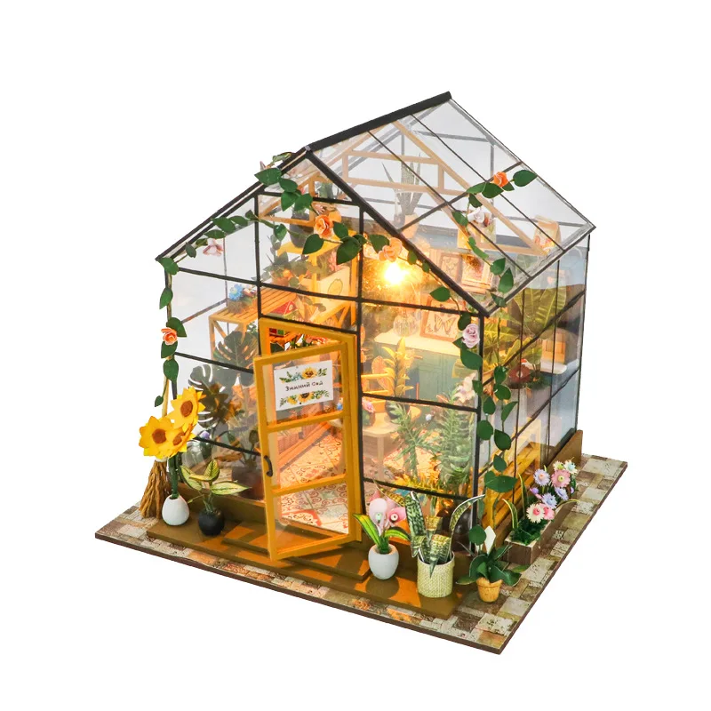 Diy Dollhouse 3D Miniature Dollhouse with LED Light Creative Flower House Case Handmade 3D Puzzle Assembly Building Model Toys