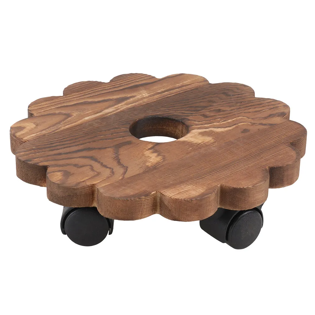 1Pcs Natural Wood Plants Moving Tray with Silent Wheels Flower Pot Roller Base Drainage Hole Strong Load Bearing Balcony Hotel