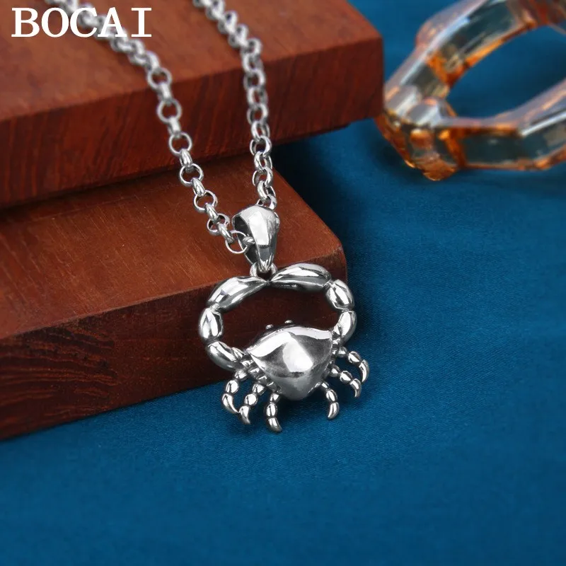 

BOCAI S925 из чистого серебра, минималистичный индивидуальный знак от рака, маленький кулон в виде краба, мужской и женский подарок