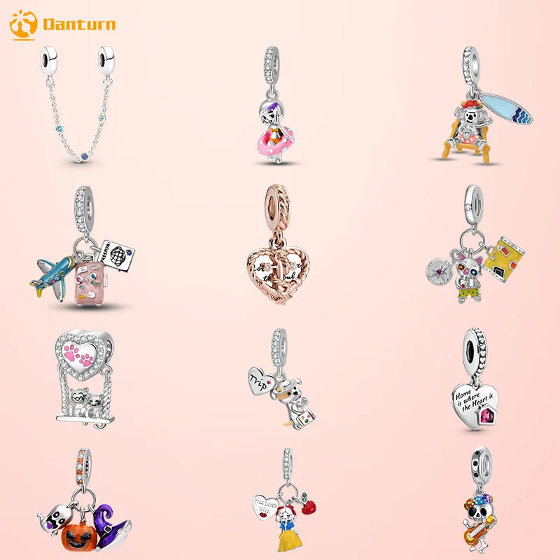 

Danturn 925 Sterling Silver Beads Sapphire, Princes,Luggage,Cat,Dog Dangle Charm fit Snake Chain Bracelets Fashion Women Jewelry