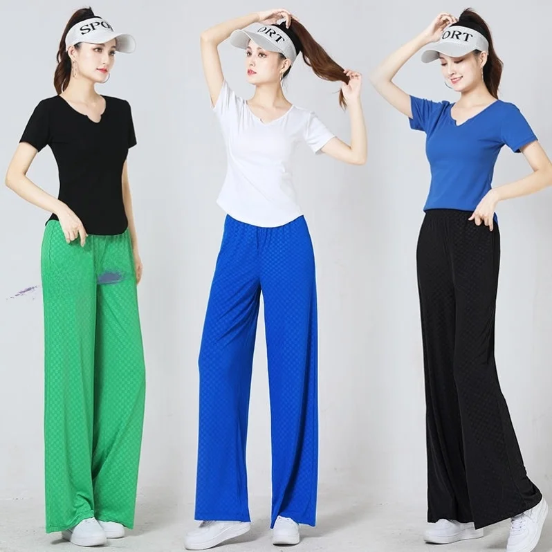 

High Waist Straight Leg Latin Dance Pants Women's Fitn Trousers Summer Square Dance Clothing Floral Danfu Brand