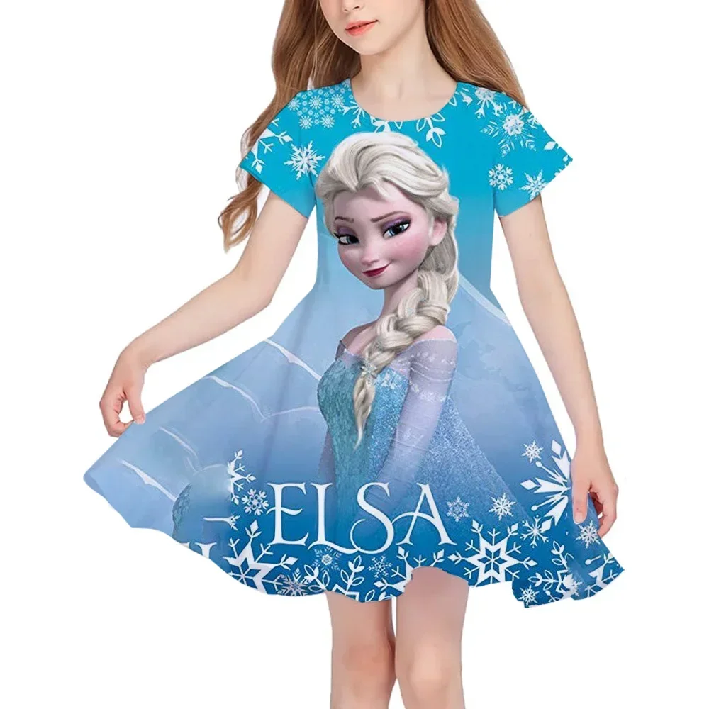 

MINISO new summer Disney children's clothing 3D printed cartoon short-sleeved dress little girl casual breathable princess dress