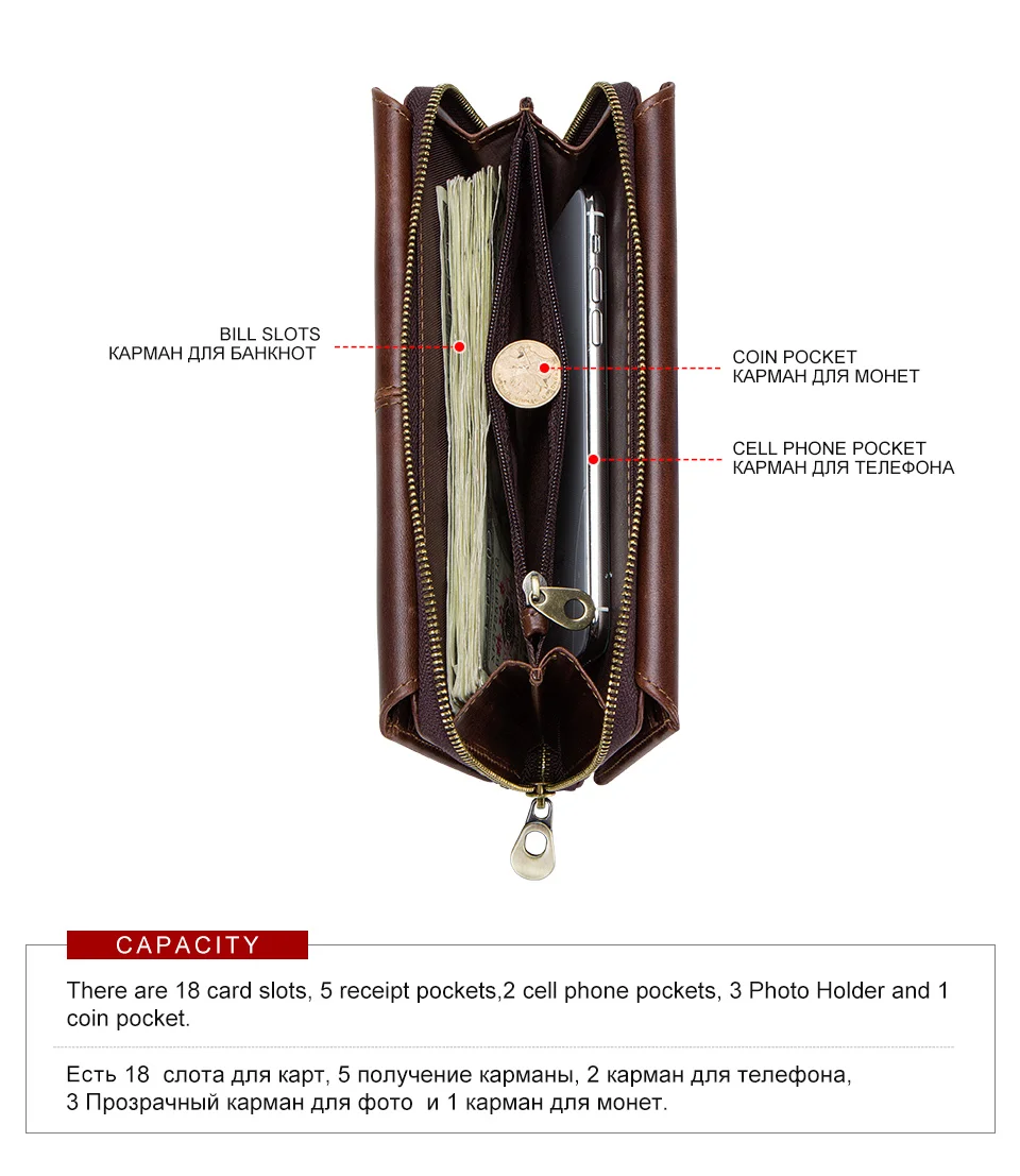 CONTACT'S Clutch-Taschen aus echtem Leder für Herren, lange Vintage-Handtaschen mit Reißverschluss, Kartenhalter, Münzgeldbörsen, Geldklammer, Herren-Geldbörsen – Detail 9