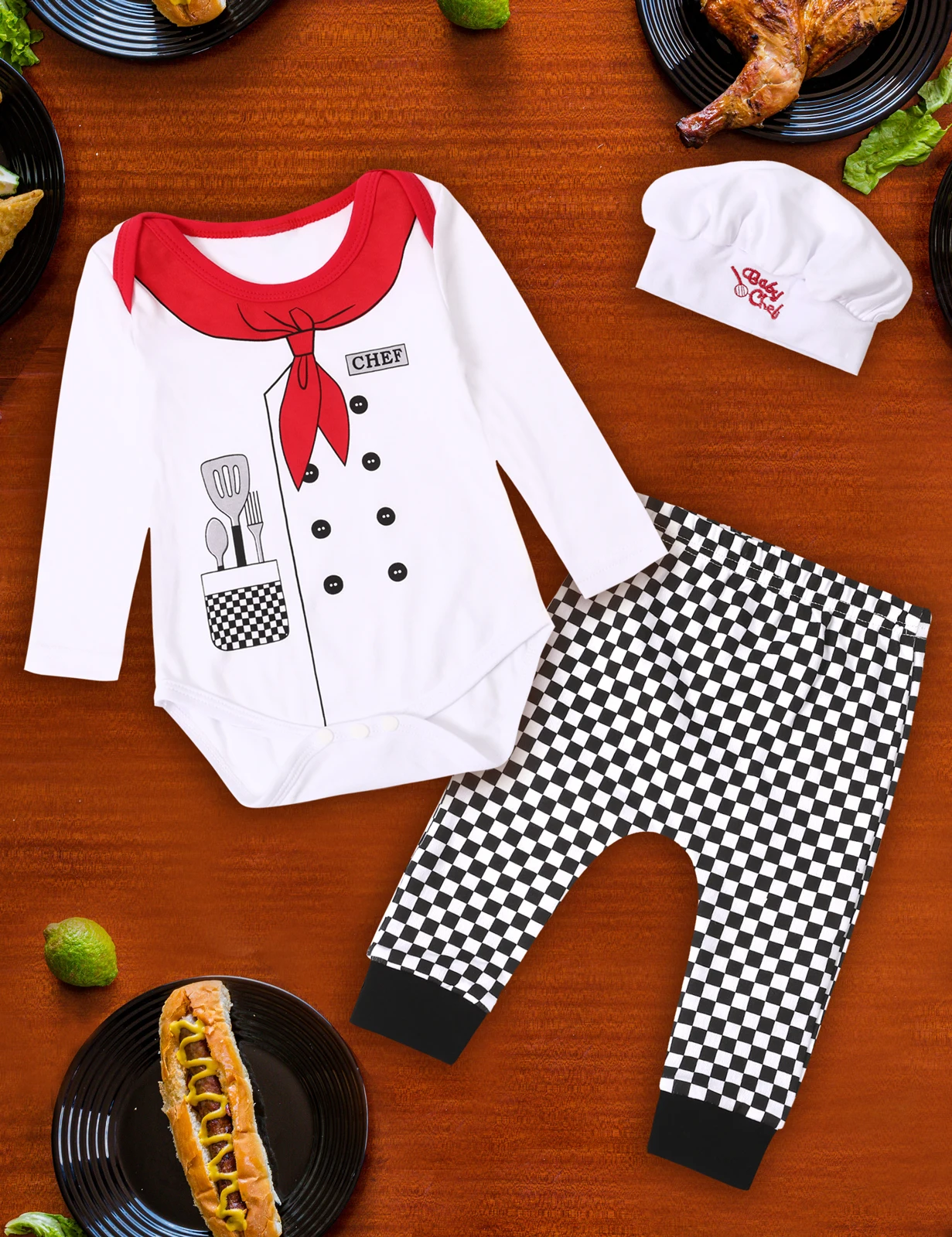 Baby Chef Costume Newborn Cook Cosplay Outfits Infant Boys Cotton Pant Sets Halloween Role Play Party Clothing Set