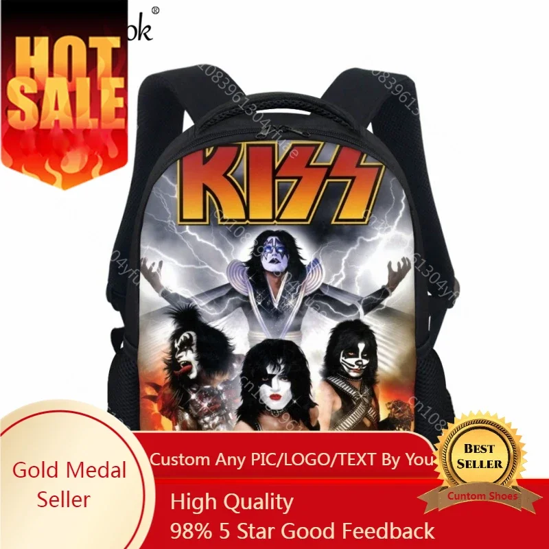 Saco de escola impresso para crianças, Cool Kiss Band, 12 ", Hot Blood Rock Music Design Mochila, Viagem adequada, Trend Book Bags