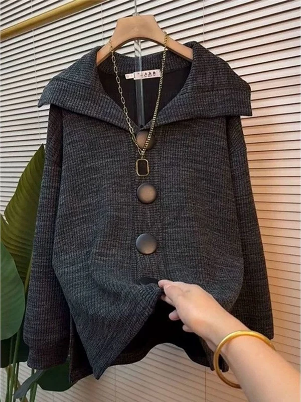 Plus Size Felpa lunga Sve Cardigan da donna vestibilità ampia Autunno Inverno Faion copertura della pancia abbottonata capispalla casual